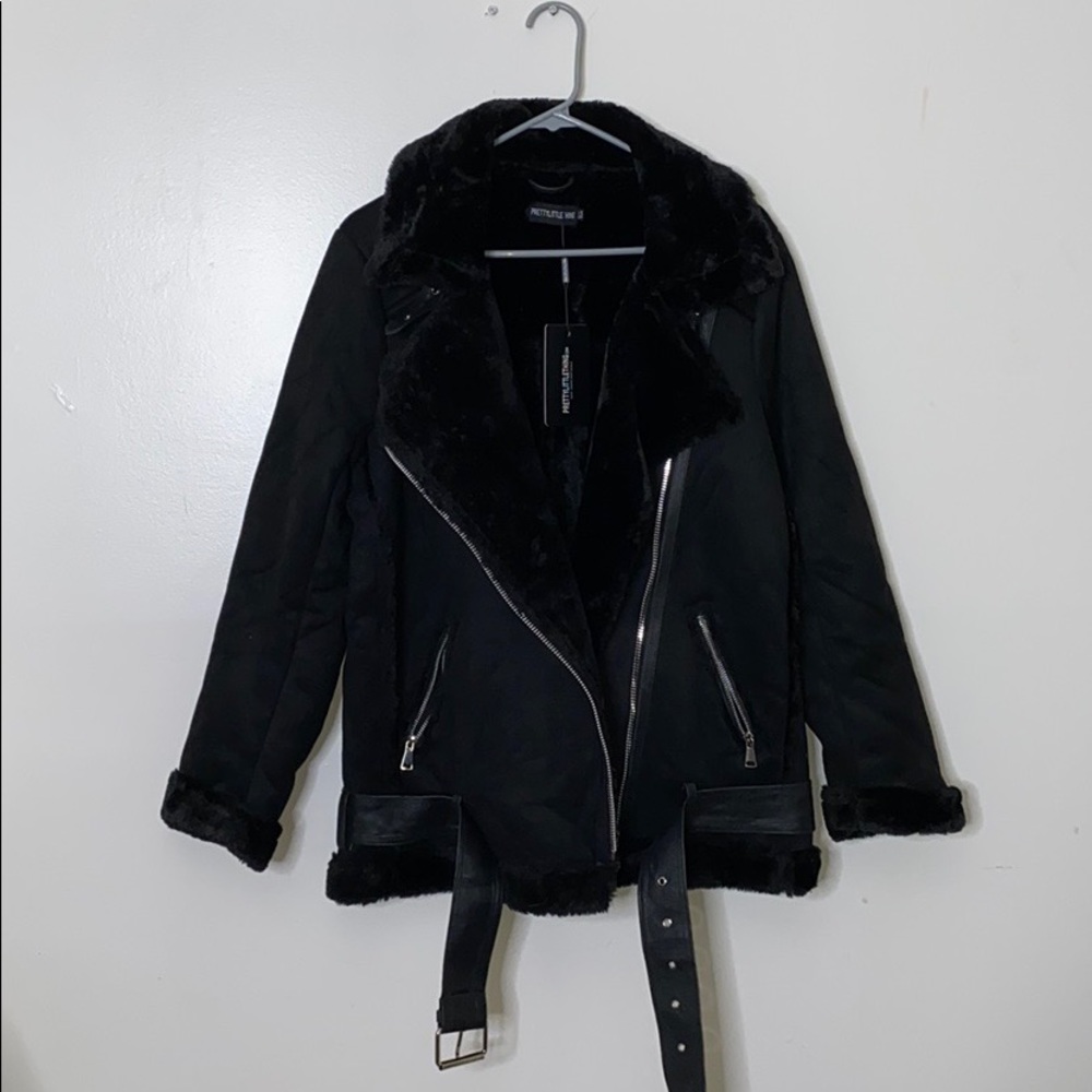 Emilia Black Faux Suede Aviator Jacket